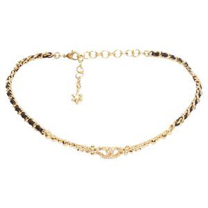Chanel gold tone CC crystal leather choker necklace